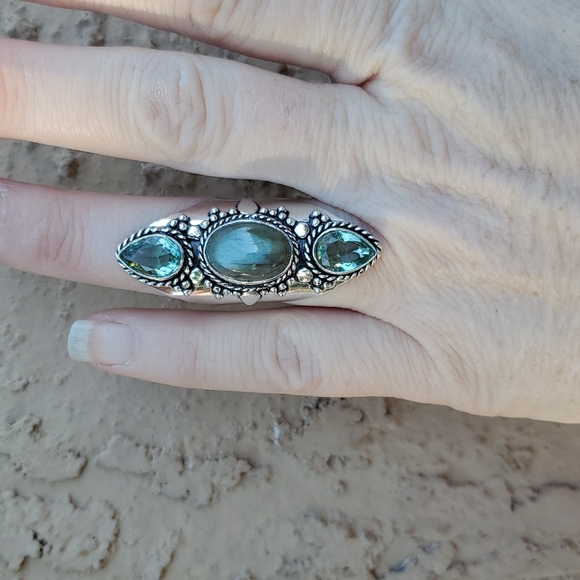 New Labradorite & Tsavorite 925 Silver Statement Ring. - Picture 11 of 16
